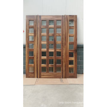 china solid wood doors factory best price entrance solid wood door with grille made of black walnut